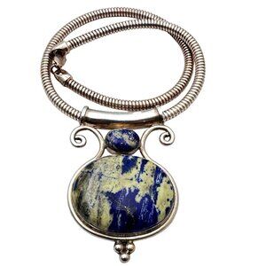Womans Necklace Lapis Lazuli Sterling Silver Pendant Statement Unique Gift Idea